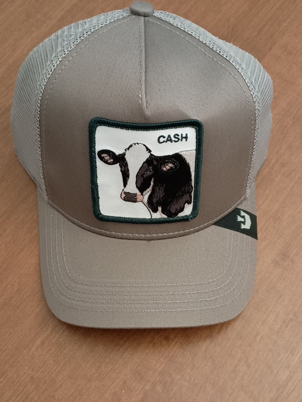 CASH Gray Mesh-Back Trucker Hat with Cow Patch
